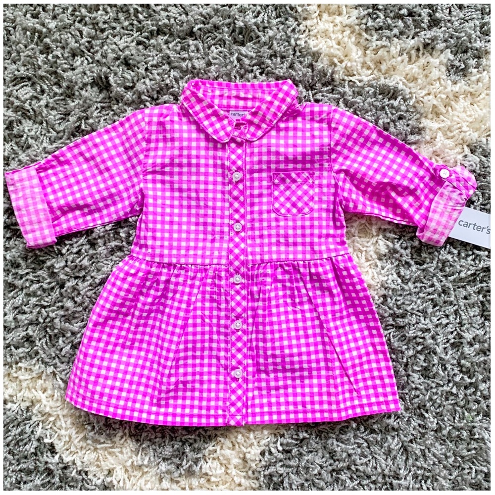 💗 NWT Carter’s Pink Gingham Button Shirt Dress 💗